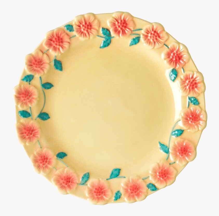 Assiett Keramik Creme Flower Design från Rice med blommönster