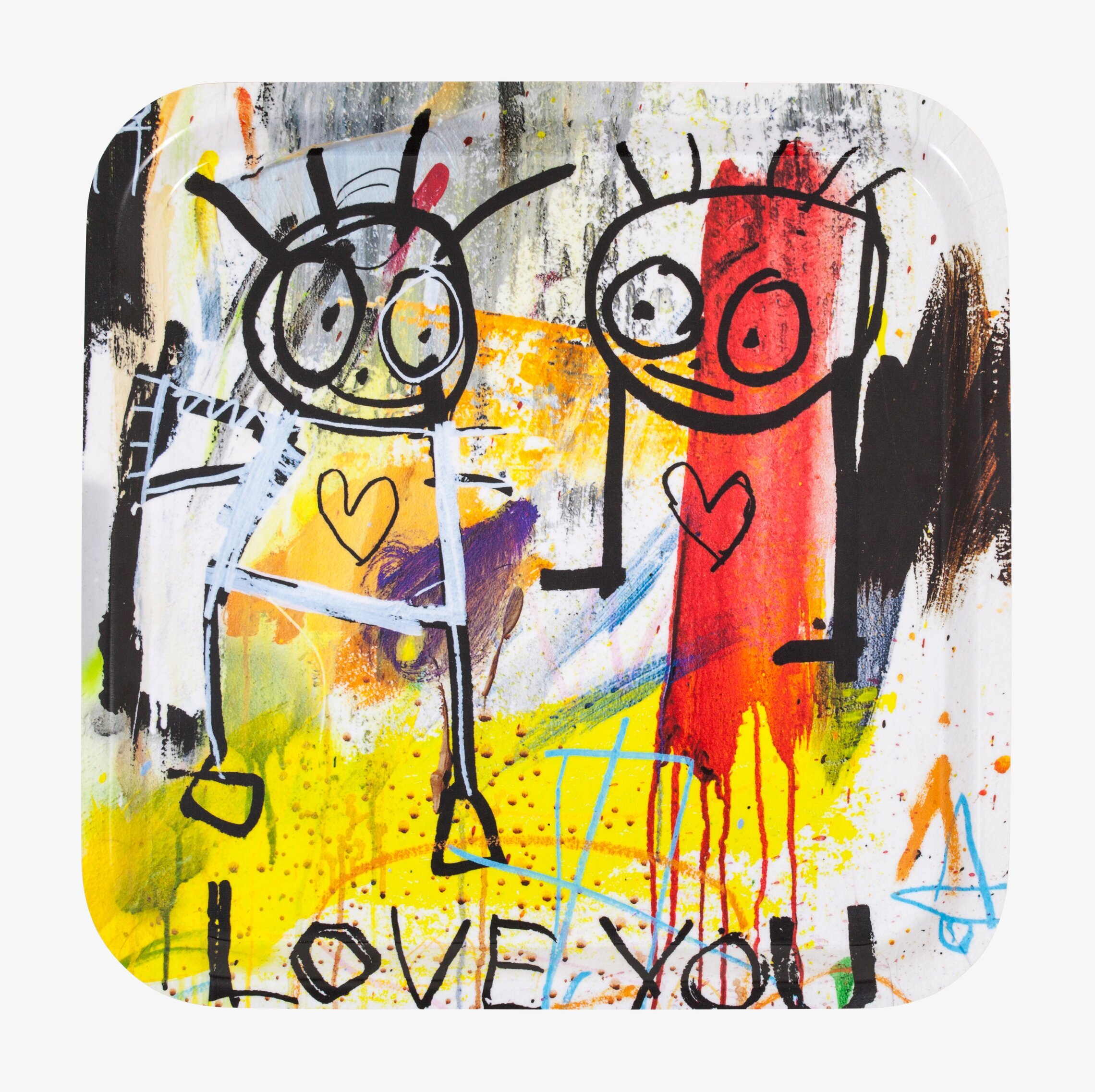 Bricka Love You från Poul Pava med färgglada figurer och text