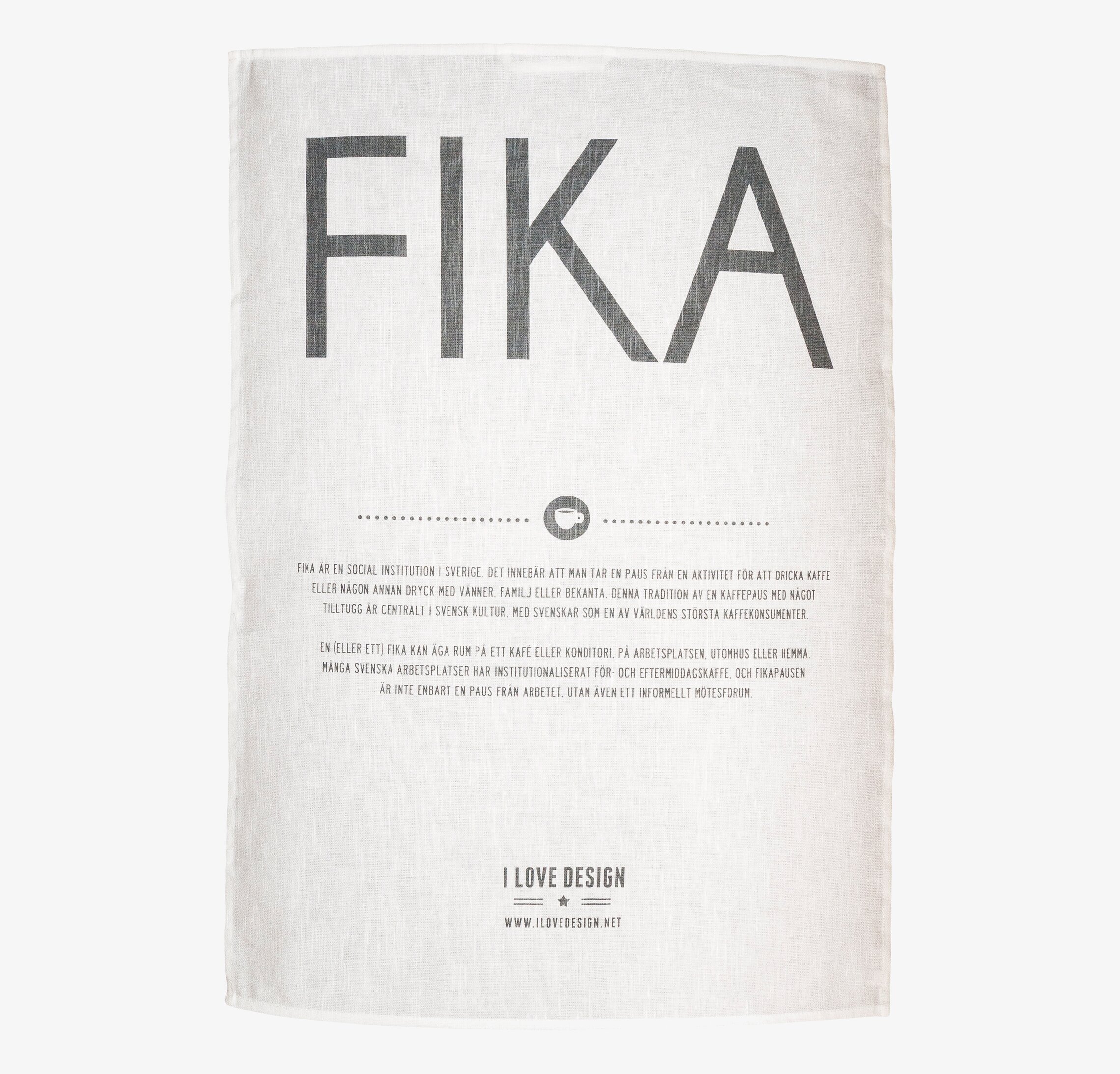 Kökshandduk FIKA Grå från I Love Design i linne med text