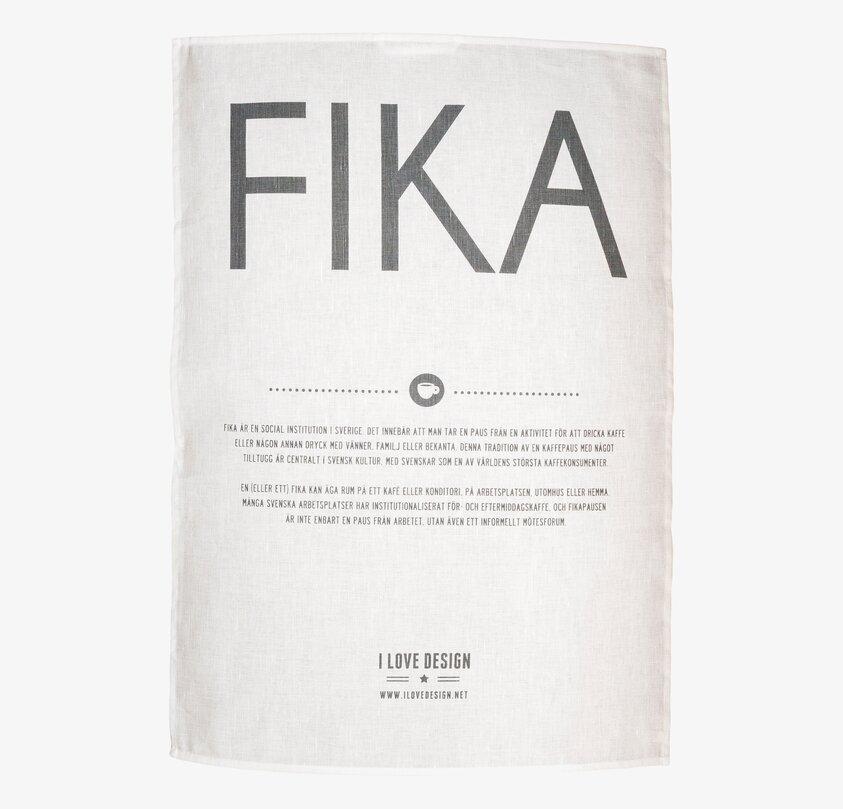 Kökshandduk FIKA Grå från I Love Design i linne med text