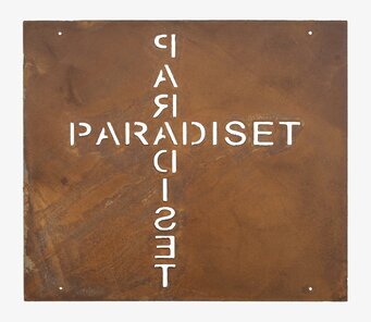 Skylt Paradiset Rost (armeringsnät) från Lind Decoration