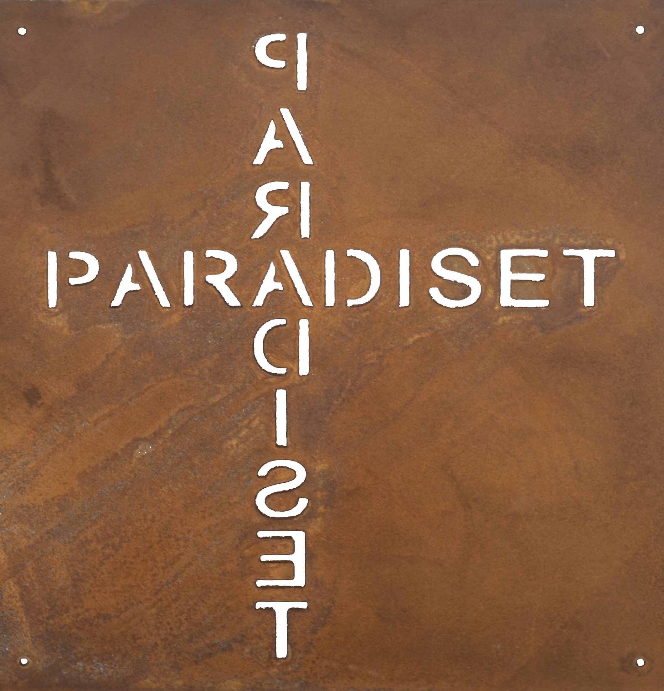 Skylt Paradiset Rost (armeringsnät) från Lind Decoration