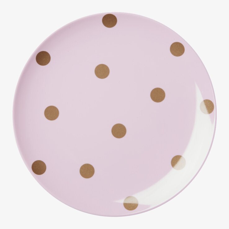 Tallrik Pastellrosa Gold Polka Dots från Rice mot vit bakgrund