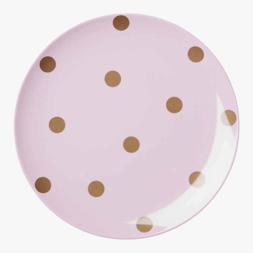 Tallrik Pastellrosa Gold Polka Dots från Rice mot vit bakgrund