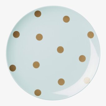 Tallrik Pastellblå Gold Polka Dots från Rice i neutral miljö