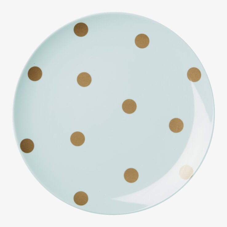 Tallrik Pastellblå Gold Polka Dots från Rice i neutral miljö