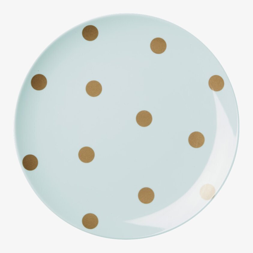 Tallrik Pastellblå Gold Polka Dots från Rice i neutral miljö