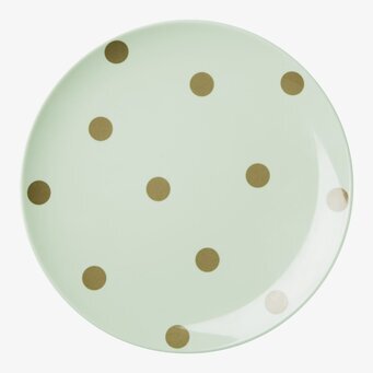 Tallrik Pastellgrön Gold Polka Dots från Rice med gyllene prickar