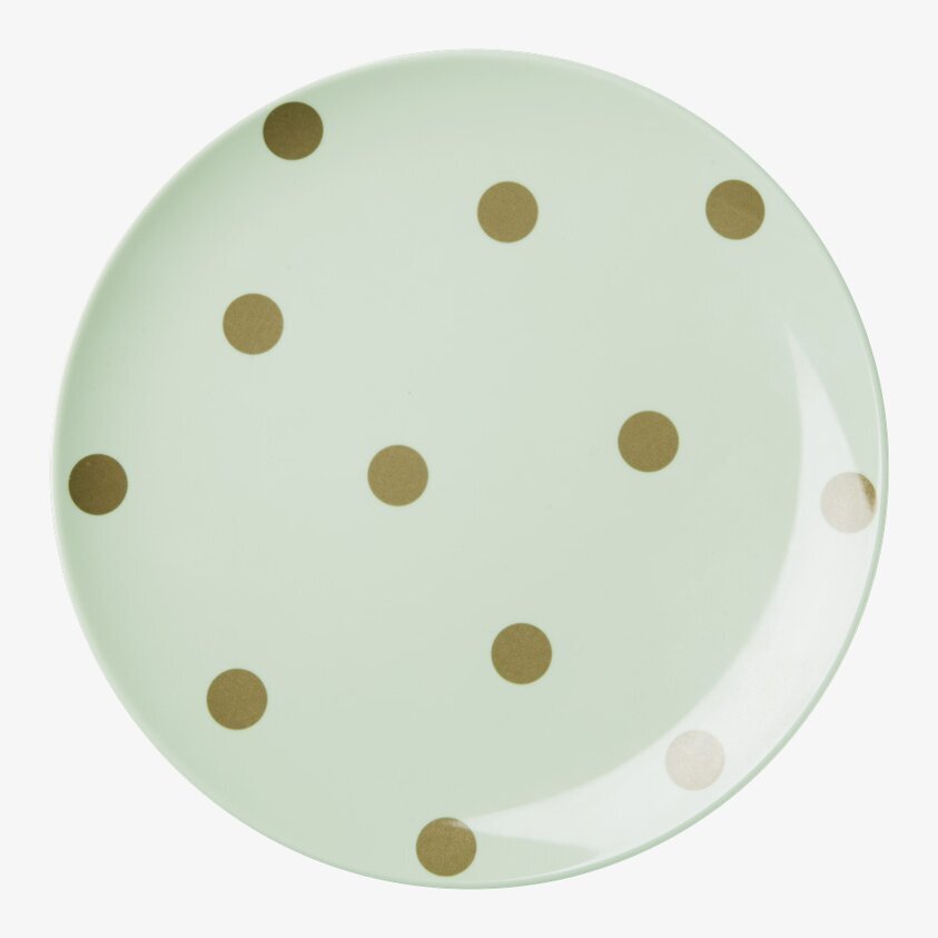 Tallrik Pastellgrön Gold Polka Dots från Rice med gyllene prickar