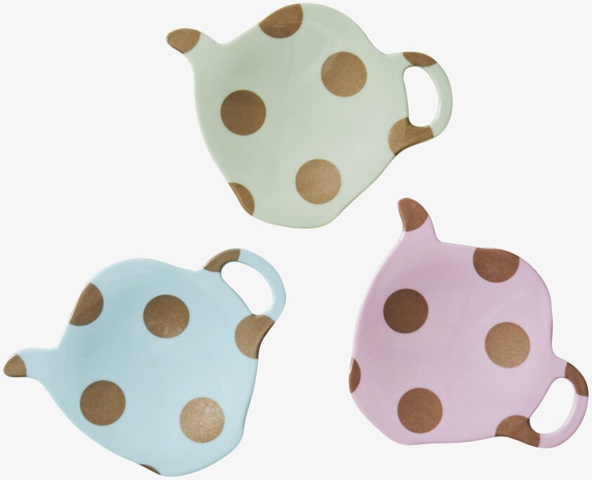 Fat Tepåse från Rice i ljusgrön, ljusblå och rosa keramik