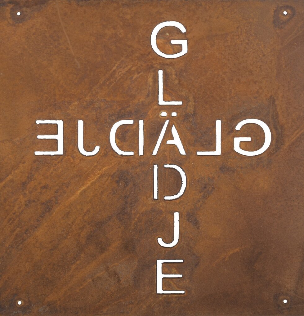 Skylt Glädje Rost (armeringsnät) från Lind Decoration