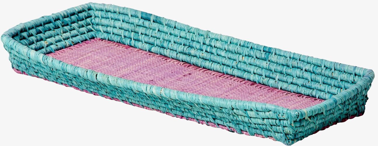 Brödkorg Raffia från Rice i aquablå och ljuslila raffia