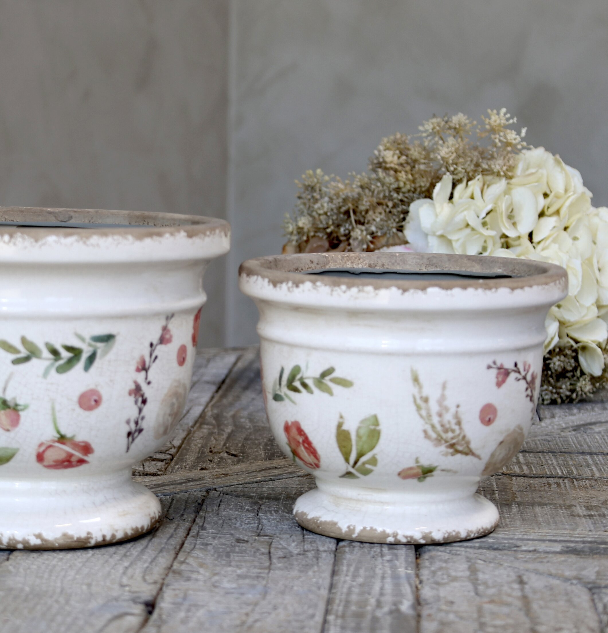 Étel Kruka Blomster Rosa/Antik Creme Ø14.5 från Chic Antique