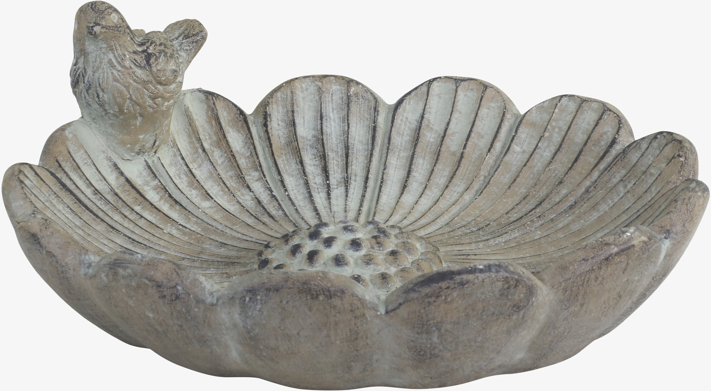 Fågelbad Blomma Med Fågel från Chic Antique i antik finish