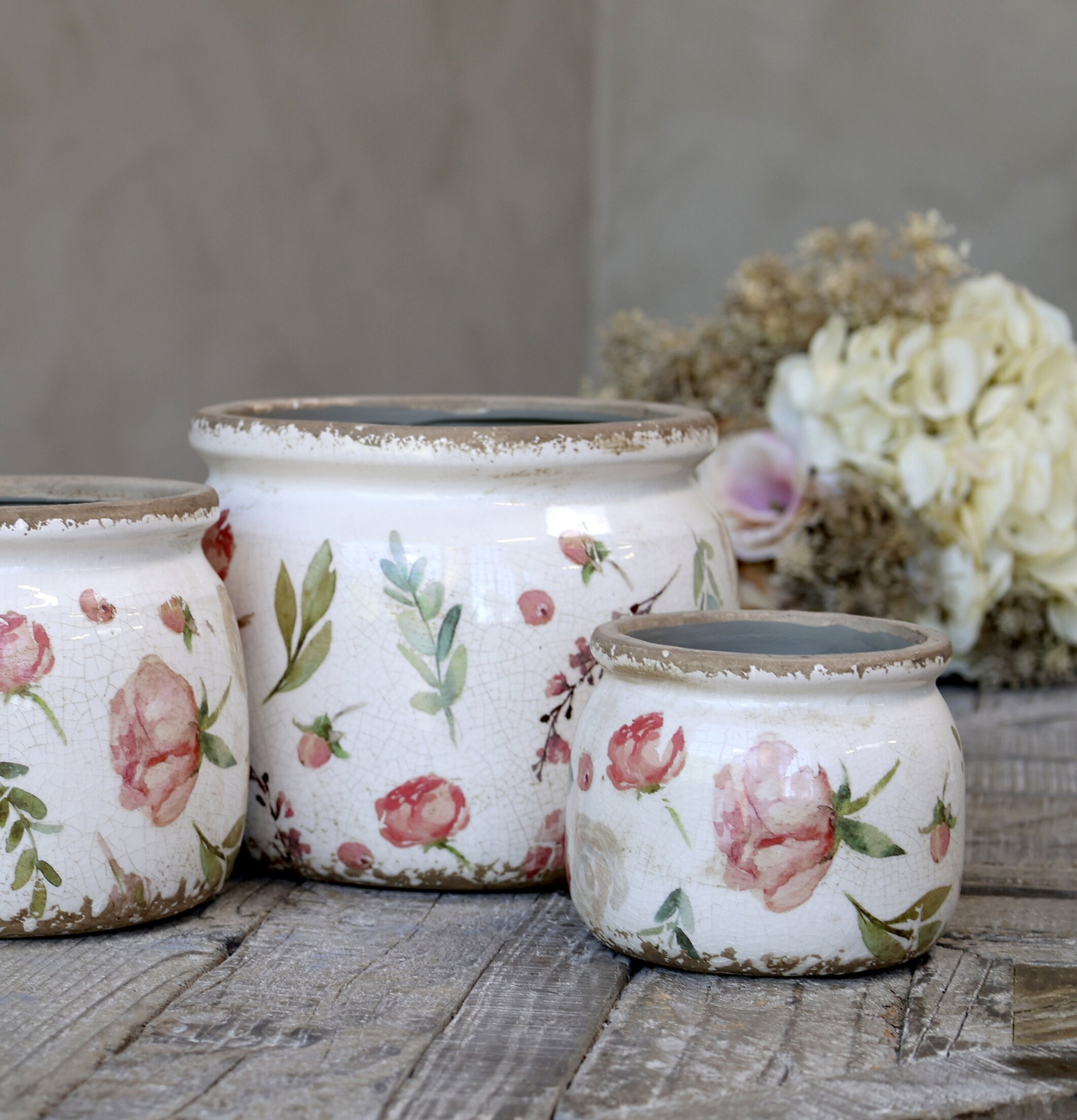 Étel Kruka Blomster Rosa/Antik Creme Ø12 från Chic Antique