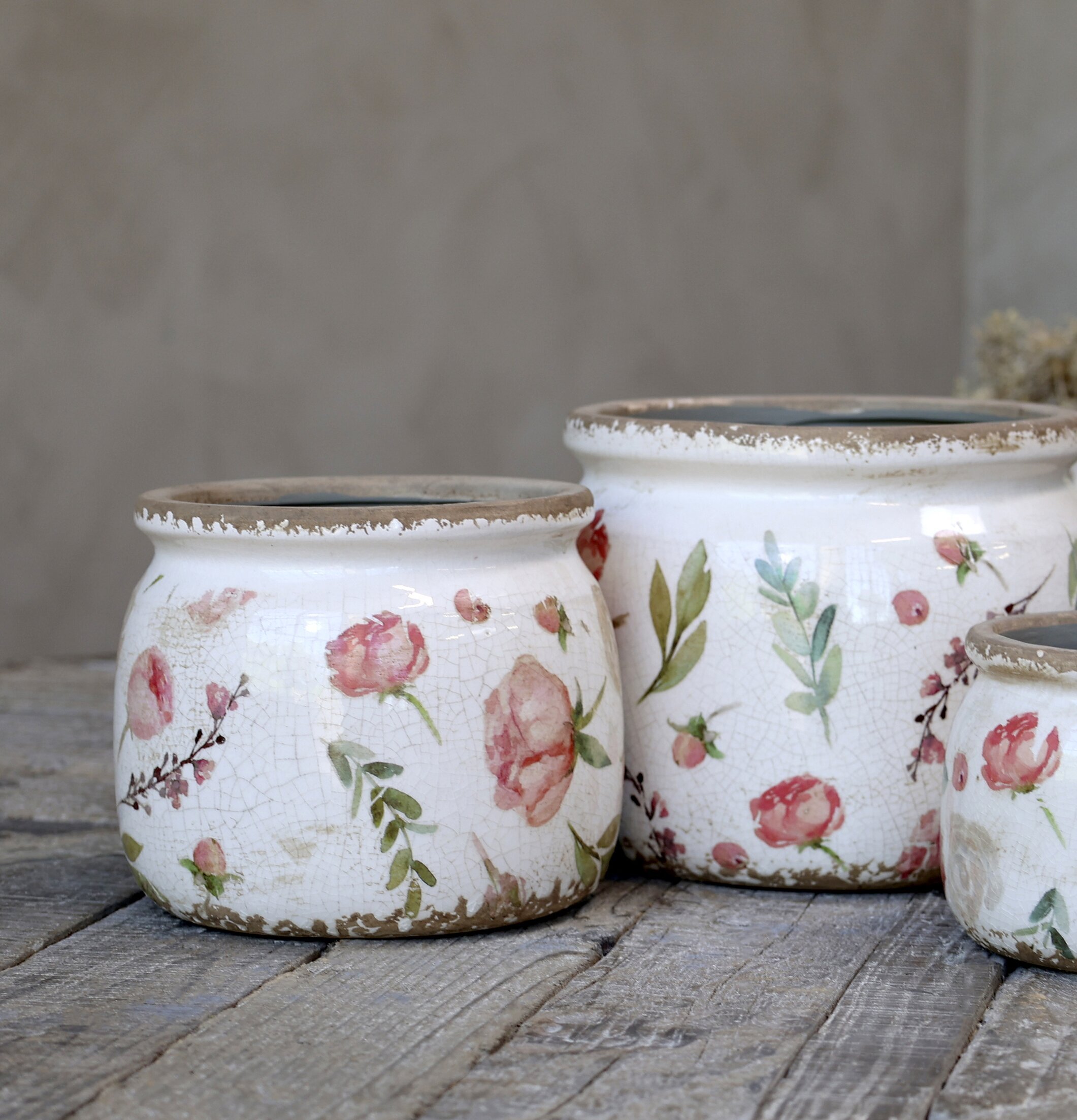 Étel Kruka Blomster Rosa/Antik Creme Ø15.5 från Chic Antique