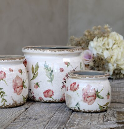 Étel Kruka Blomster Rosa/Antik Creme Ø12 från Chic Antique