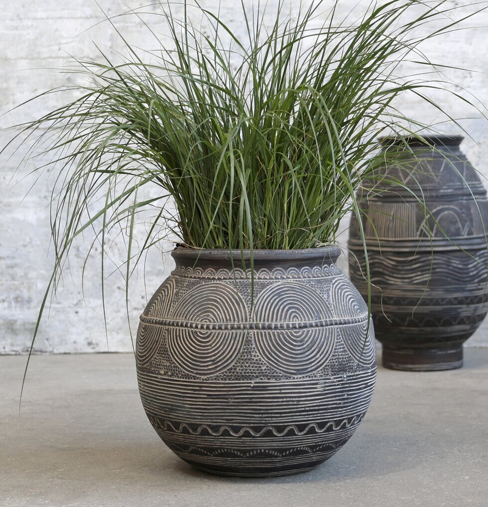 Rund Vas Med Mönster Antique Grey från Chic Antique