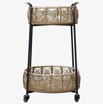 Sidobord/Vagn Flätad Bambu Med Hjul från Chic Antique