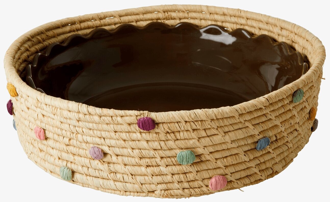 Rund Korg Raffia Dots Stor från Rice med färgglada prickar