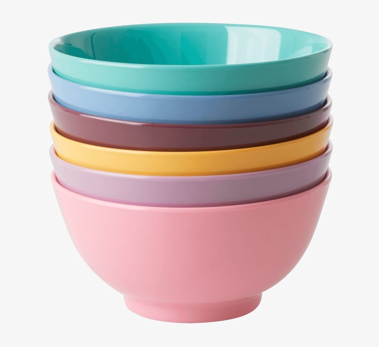 Skål Melamin Medium från Rice, sex färgade skålar staplade
