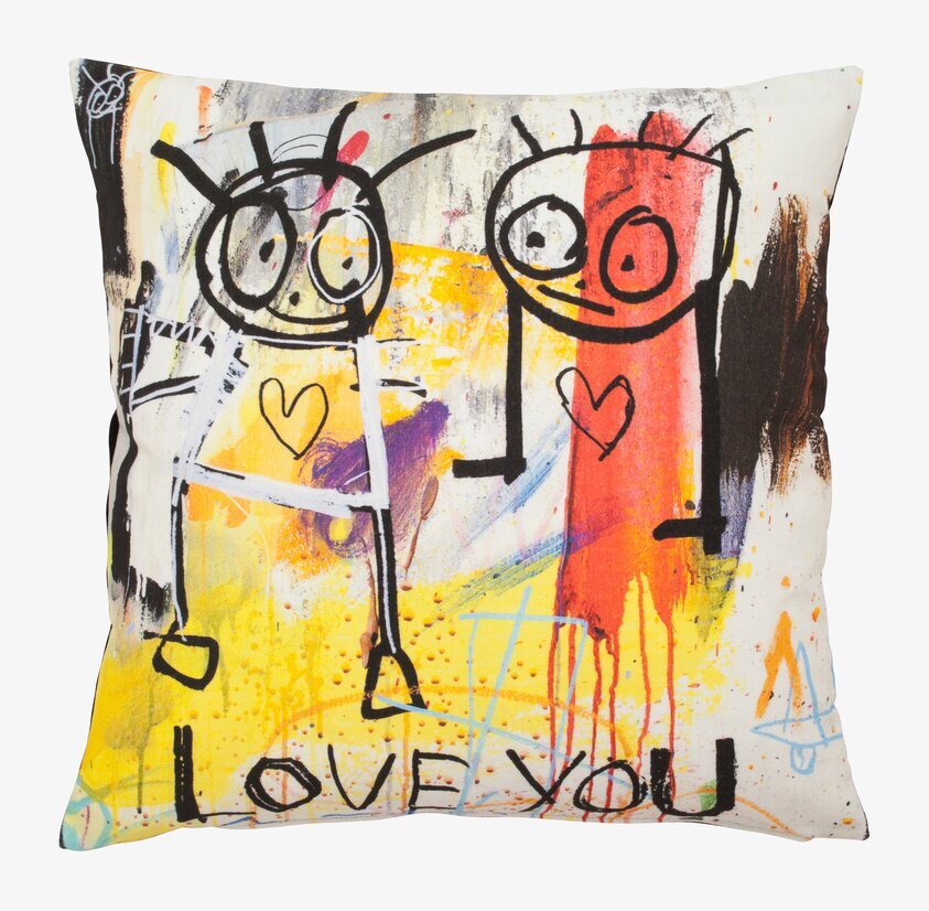 Kuddfodral Love You från Poul Pava med färgglada figurer