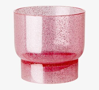 Plastglas Glitter Rosa från Rice mot vit bakgrund