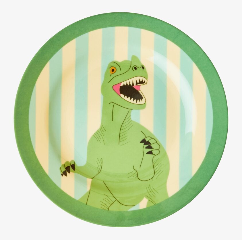 Barntallrik Dino Print från Rice med färgglad dinosaurie
