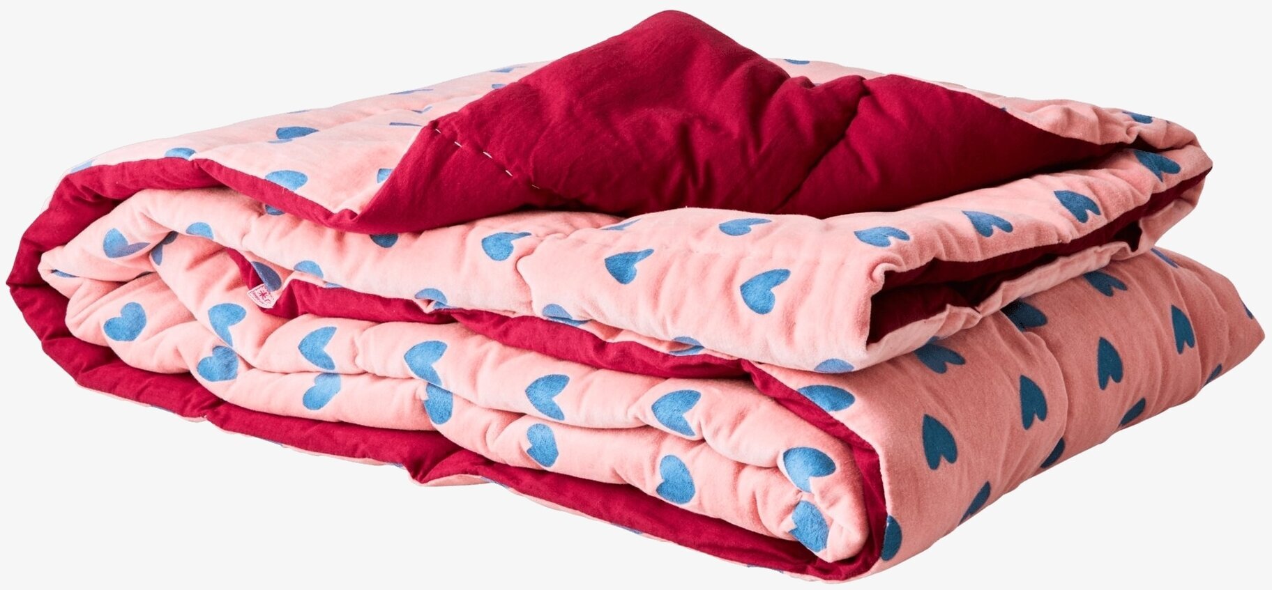 Täcke Quilt Hearts Pink/Gendarme Blue från Rice, hopvikt