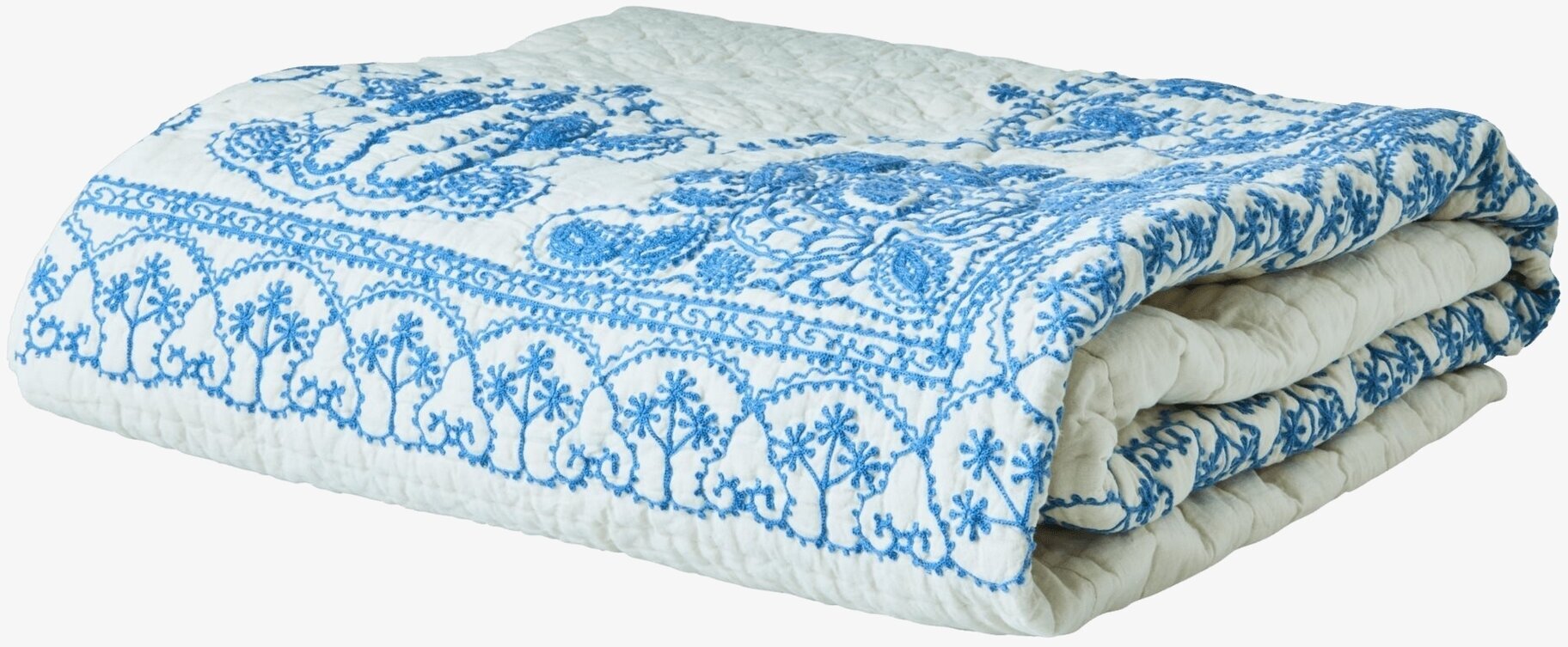 Överkast White/Blue Embroidery från Rice med blå broderier