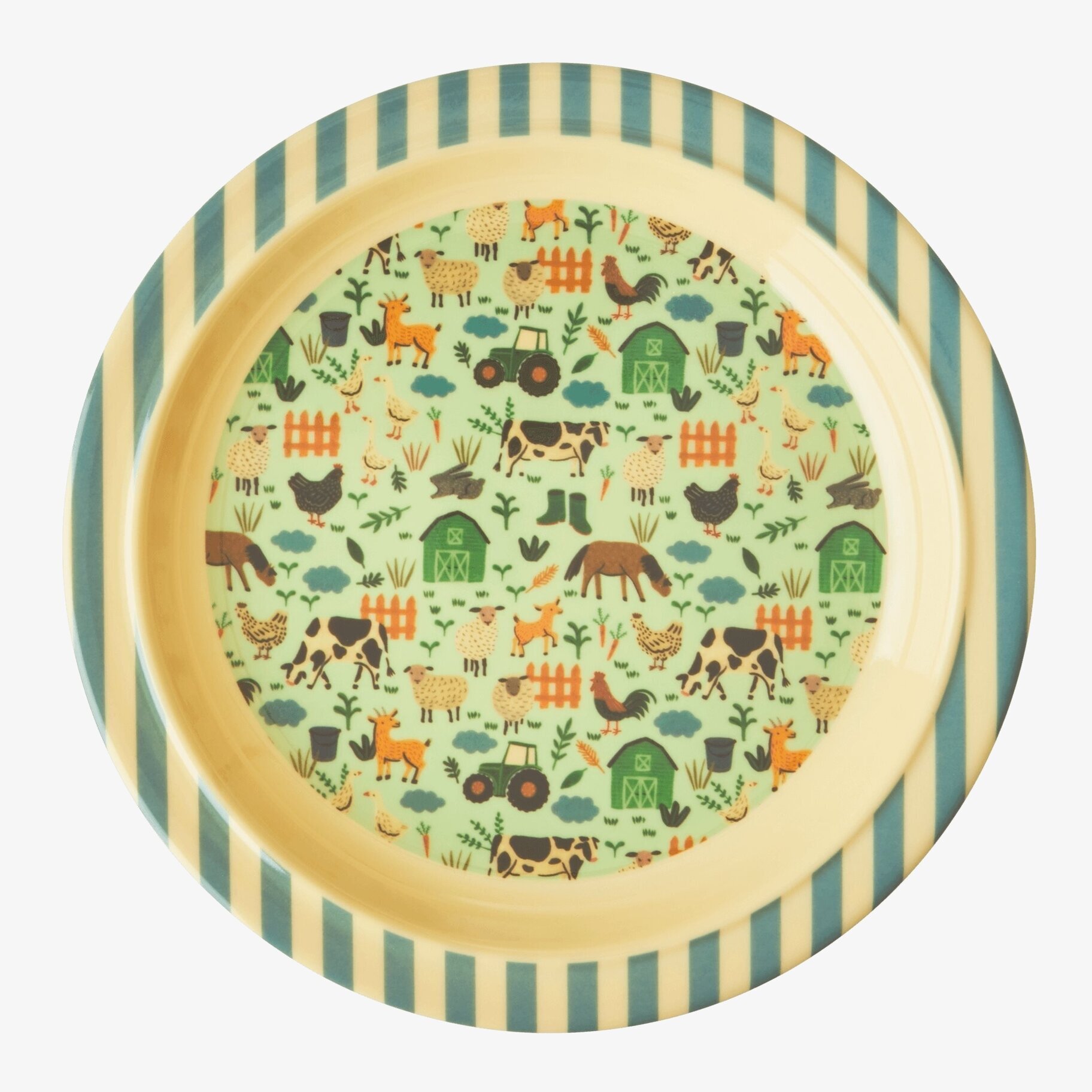 Barntallrik Blue Farm Print från Rice med gårdsmotiv