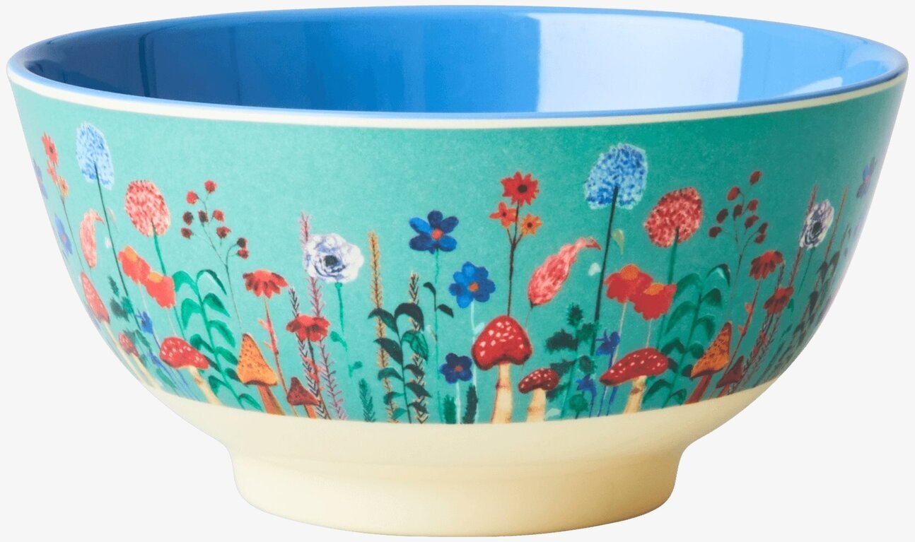 Skål Flower Collage Print från Rice med färgglada blommor
