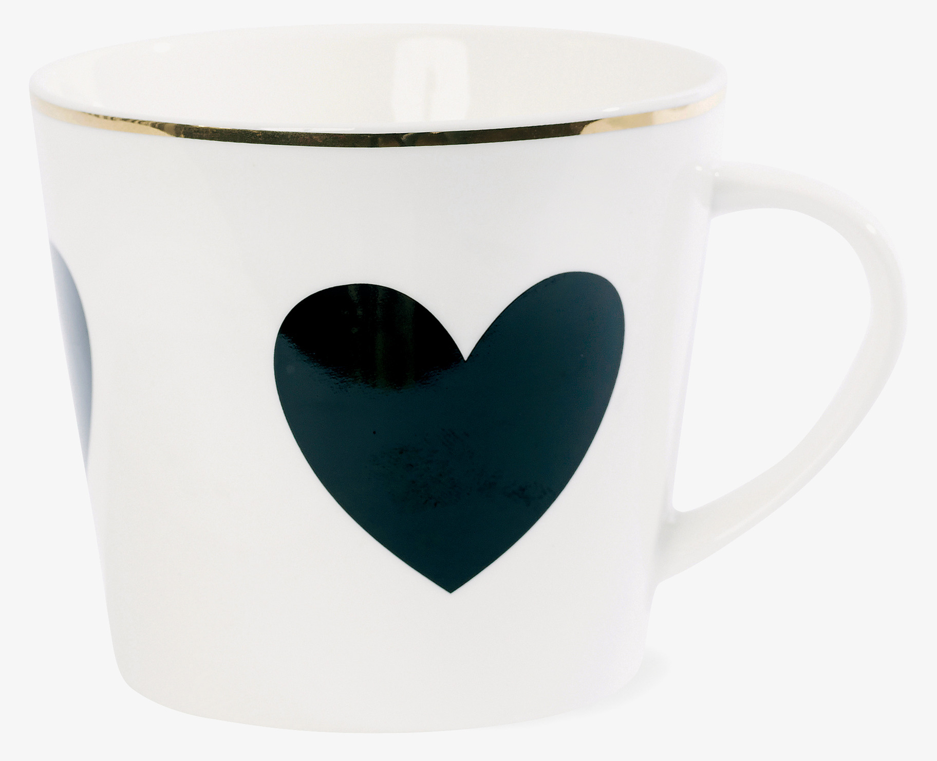 Kaffemugg Heart från Miss Etoile med svart hjärta och guldkant