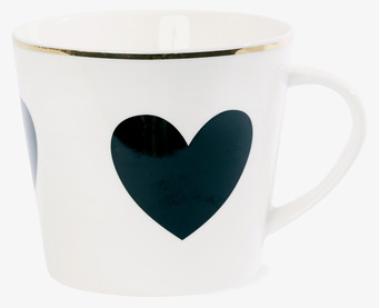 Kaffemugg Heart från Miss Etoile med svart hjärta och guldkant