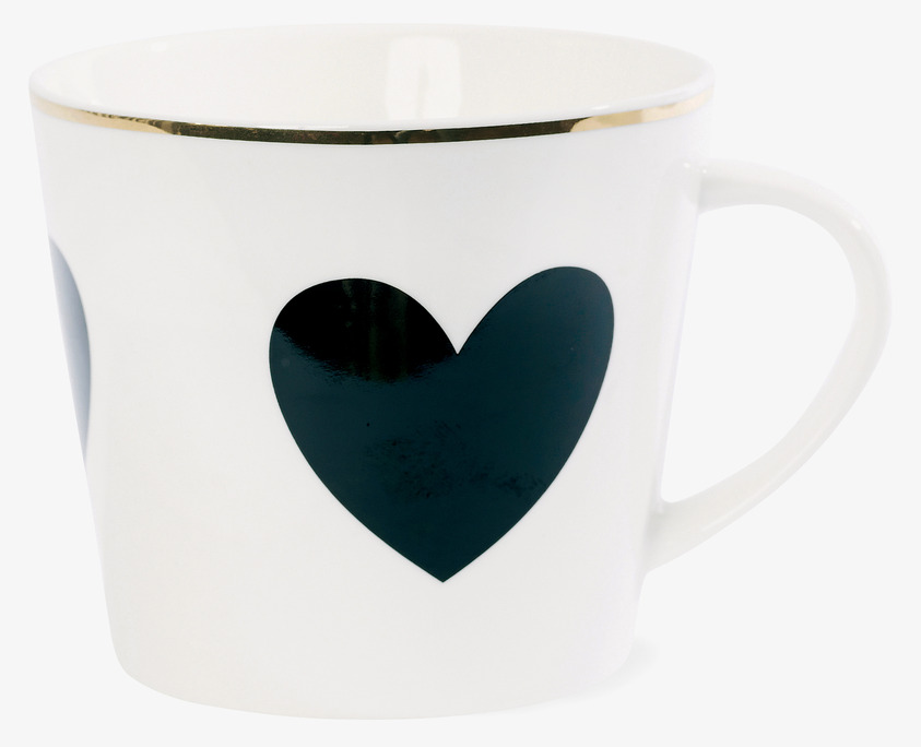 Kaffemugg Heart från Miss Etoile med svart hjärta och guldkant