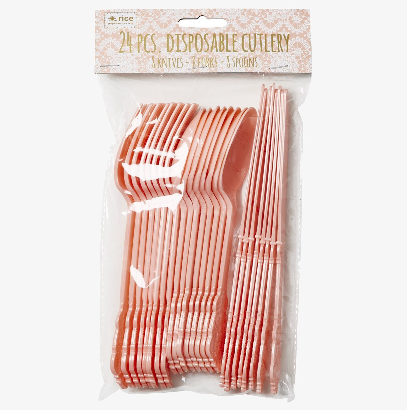 Plastbestick Korall från Rice i genomskinlig förpackning