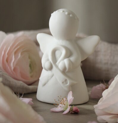 Ängel Rosa Bandet - Majas Cottage, vit porslinsfigur med blommor