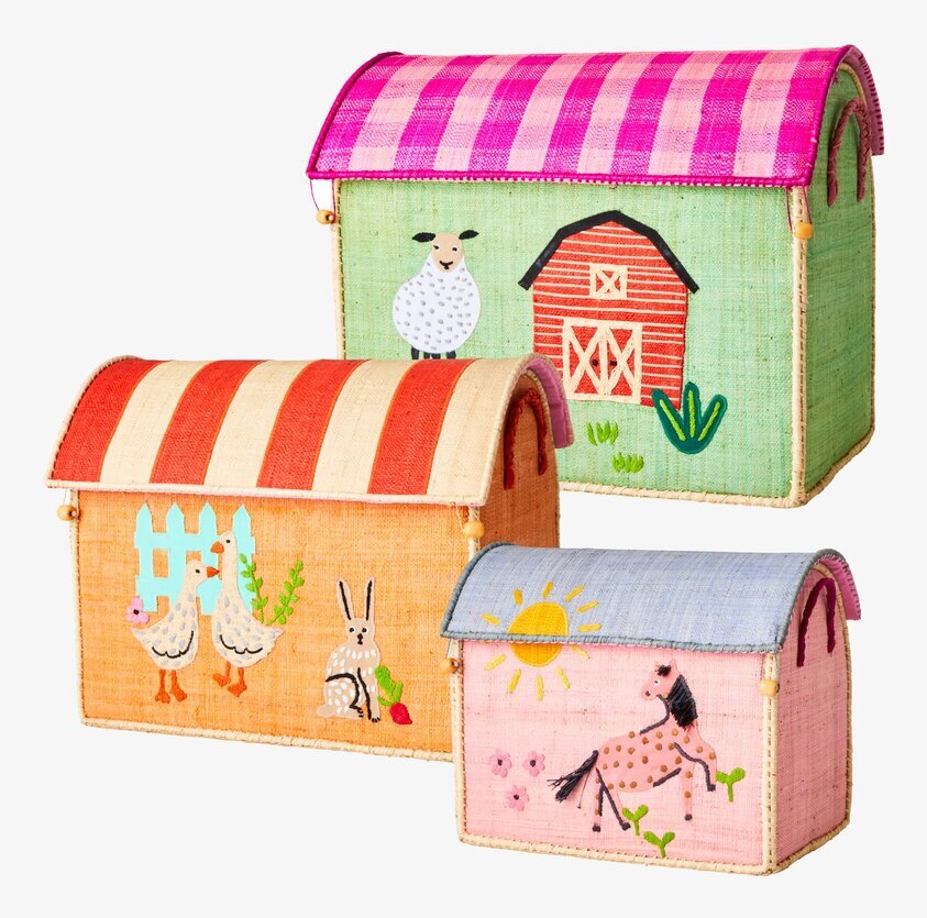 Förvaringshus Farm Theme Pink från Rice med lantgårdstema