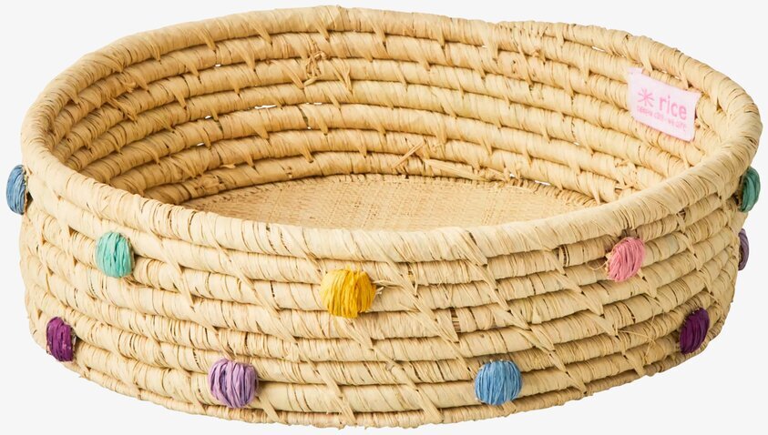 Rund Korg Raffia Dots Liten från Rice med färgglada detaljer