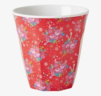 Mugg X-mas Polka från Rice med rött och blommigt mönster