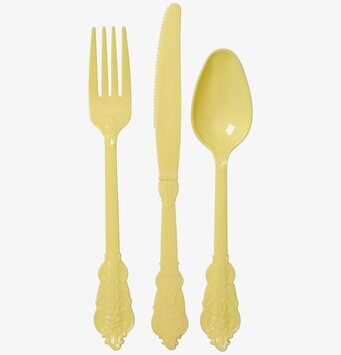 Plastbestick Gul från Rice på vit bakgrund, set om tre