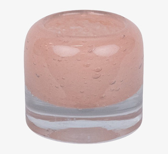 Bild av dekorativ ljuskopp i rosa glas med bubblor