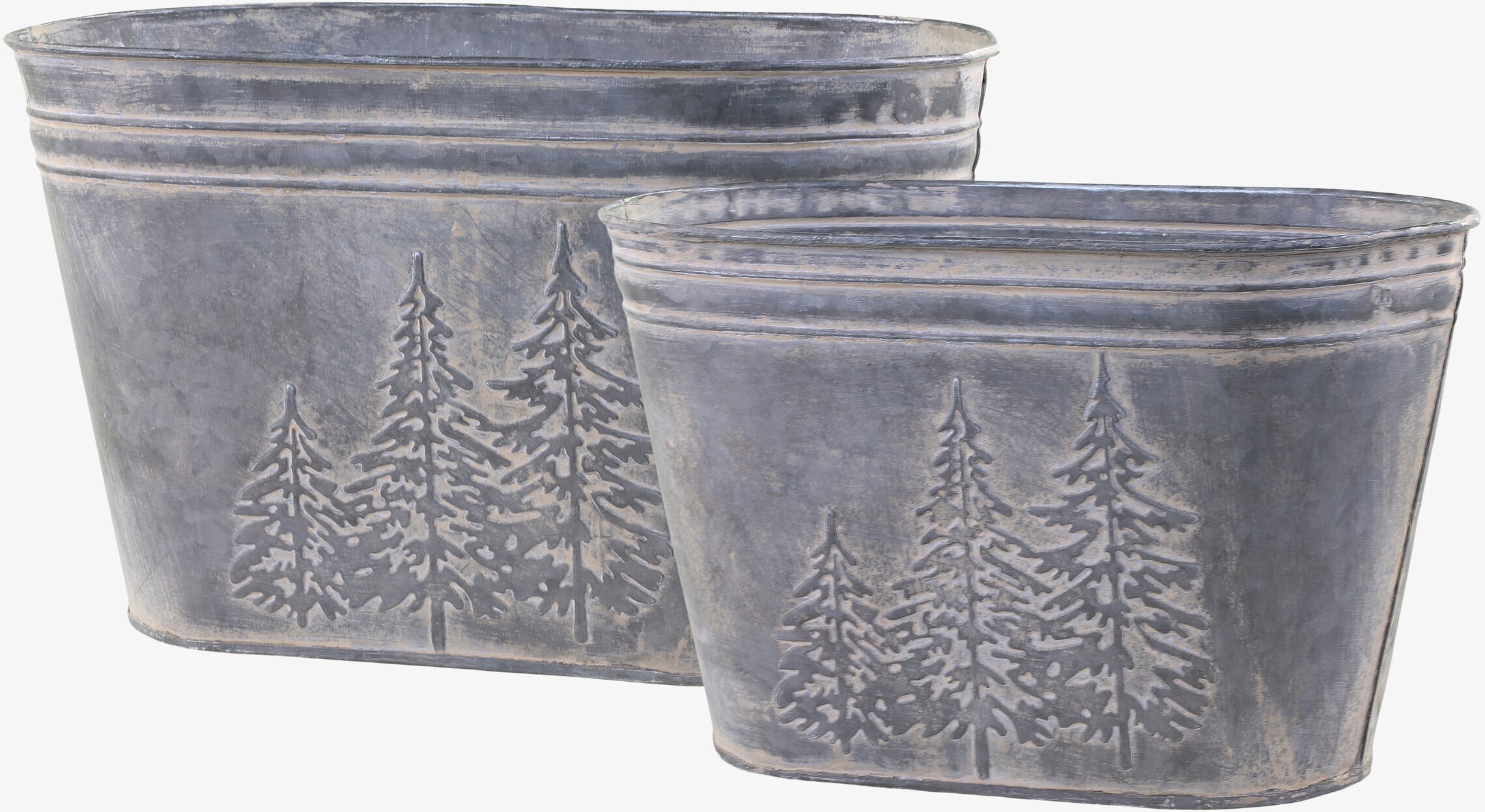 Kruka Oval Antik Zink från Chic Antique med trädmotiv