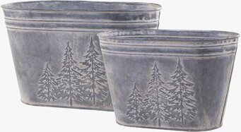 Kruka Oval Antik Zink från Chic Antique med trädmotiv