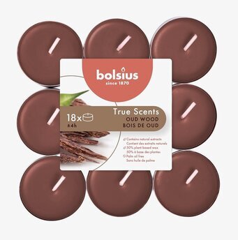 Värmeljus True Scents - Oud Wood från Bolsius, 18-pack