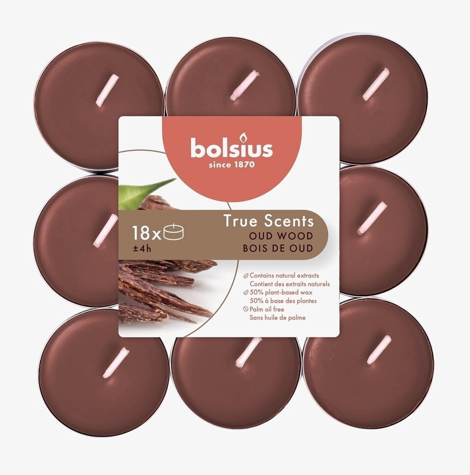 Värmeljus True Scents - Oud Wood från Bolsius, 18-pack