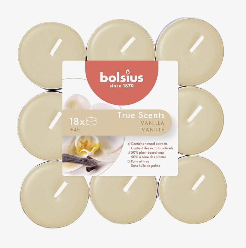 Värmeljus True Scents - Vanilj från Bolsius, 18-pack