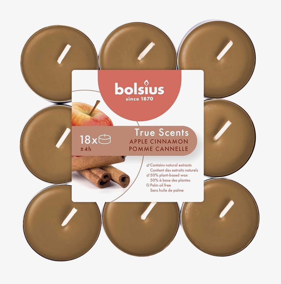 Bolsius Doftljus True Scents - Äpple & Kanel, 18 värmeljus