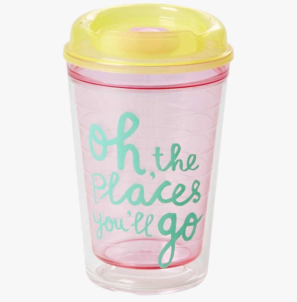 Termomugg från Rice med rosa genomskinlig design och text