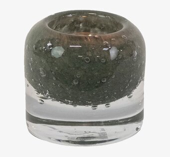 Bild av ljuskopp i mossgrönt glas med bubblig yta